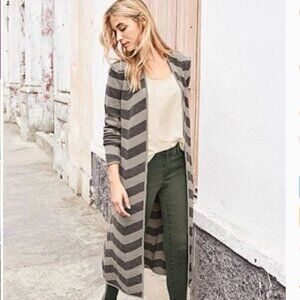 Garnet Hill Striped Brown Long Line Sweater Cardigan Duster Size XS